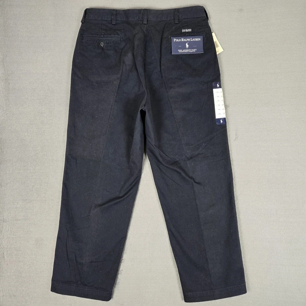 Vintage Polo Ralph Lauren Andrew Pants Mens 36x29 Navy Blue Pleated Classic NWT